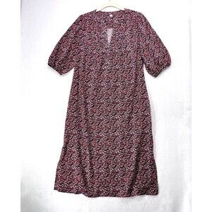 Margaret O'Leary Dress Women XS Black Pink Floral Midi Cottagecore Prairie Boho